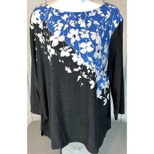 Croft & Barrow XL 3/4 Top Black Blue White Flowers Stretch Shirt